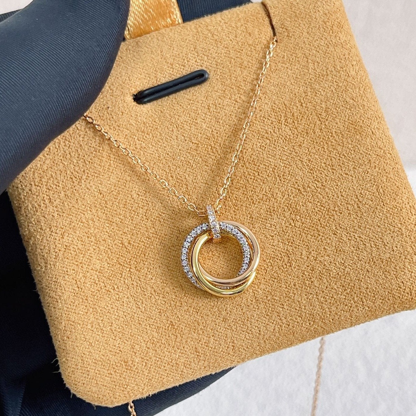 Lume Jewelry TRINITY NECKLACE SILVER GOLD PINK GOLD DIAMONDS
