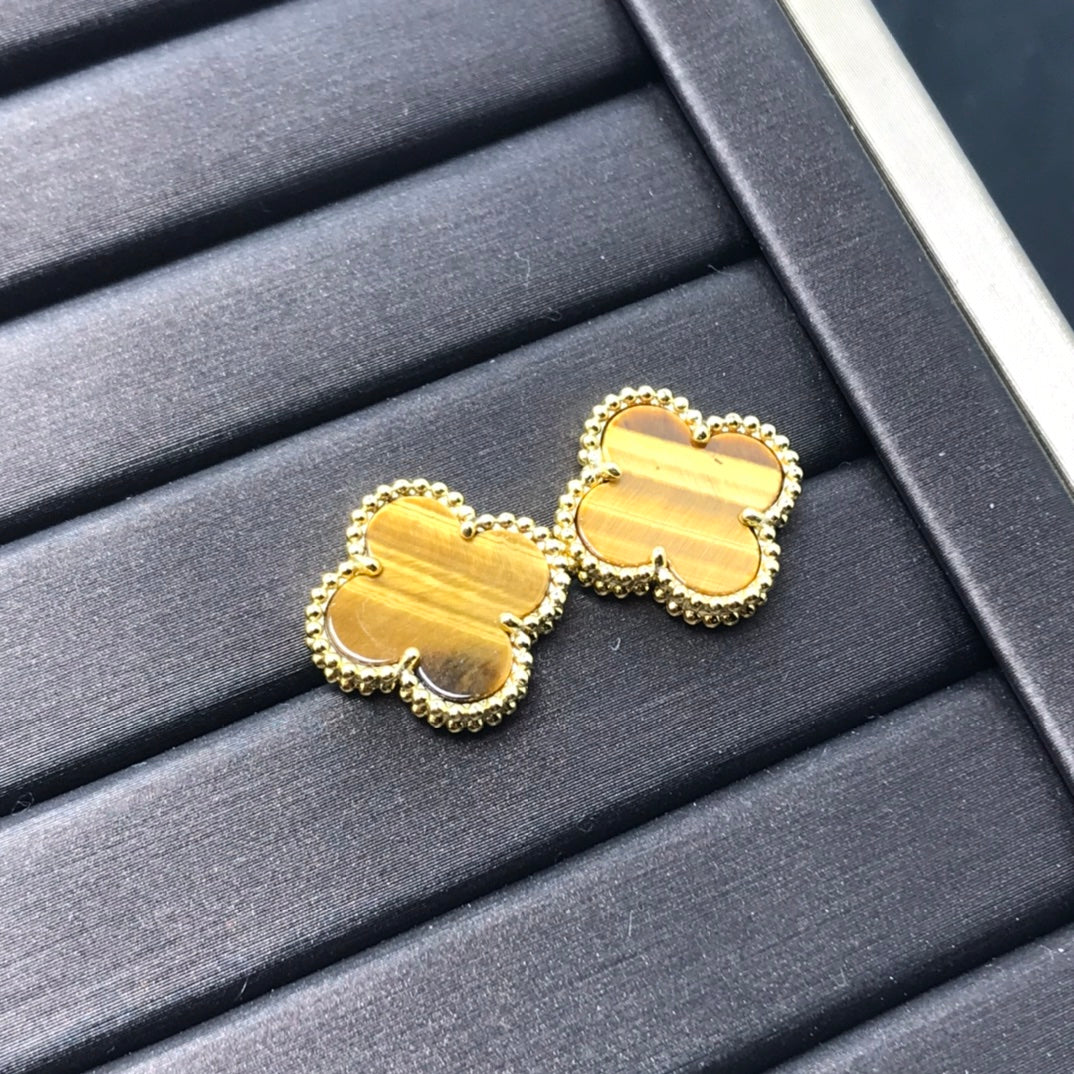 Lume Jewelry クローバーミディアム 1モチーフ タイガーアイイヤリング