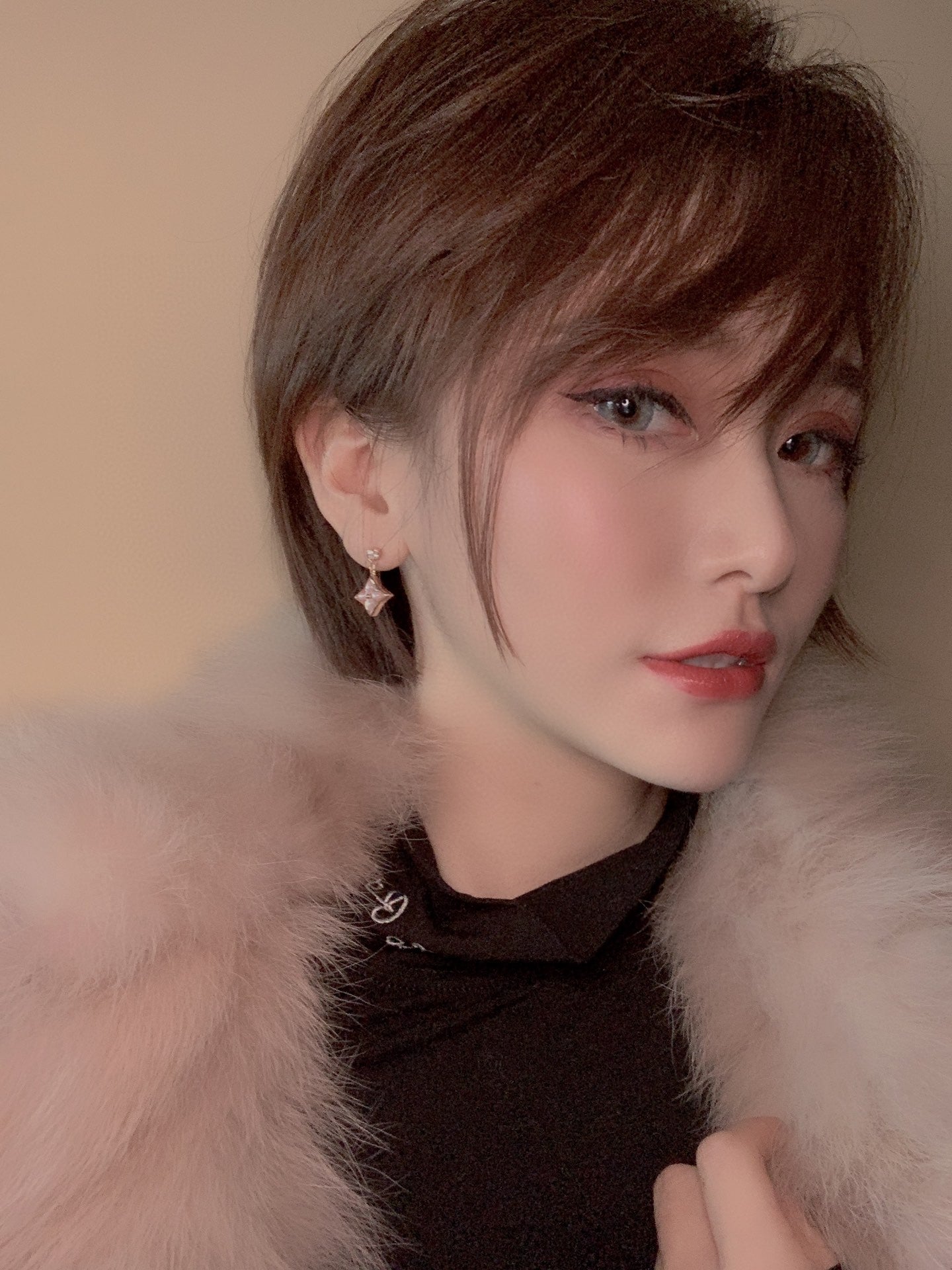 「Lume Jewelry」ダブルスターピンクゴールドMOPドロップイヤリング