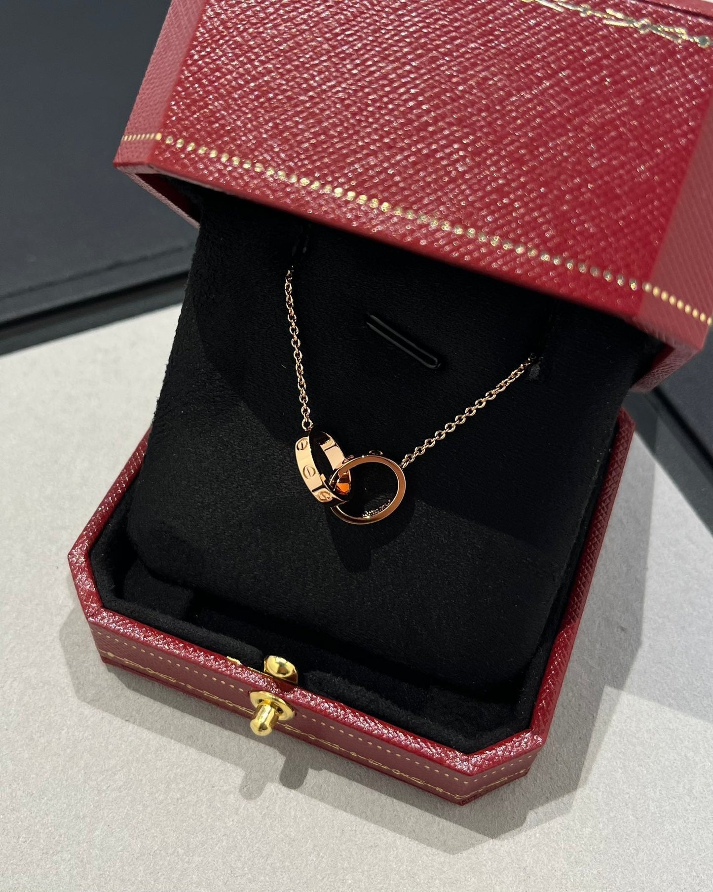 ®Lume Jewelry®ラブネックレス ダブルリング ピンクゴールド