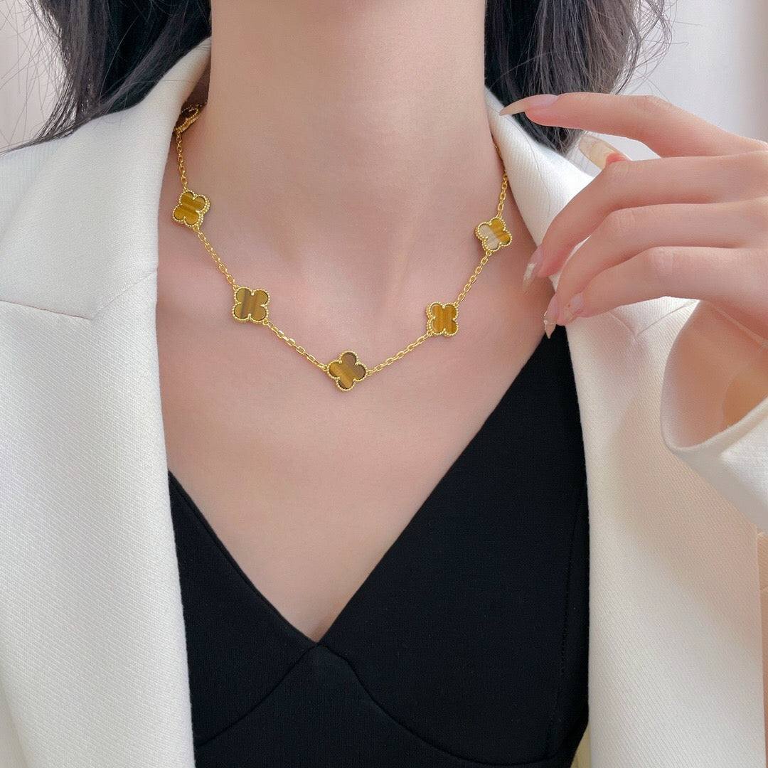 Lume Jewelry クローバー 10モチーフ タイガーアイ ネックレス