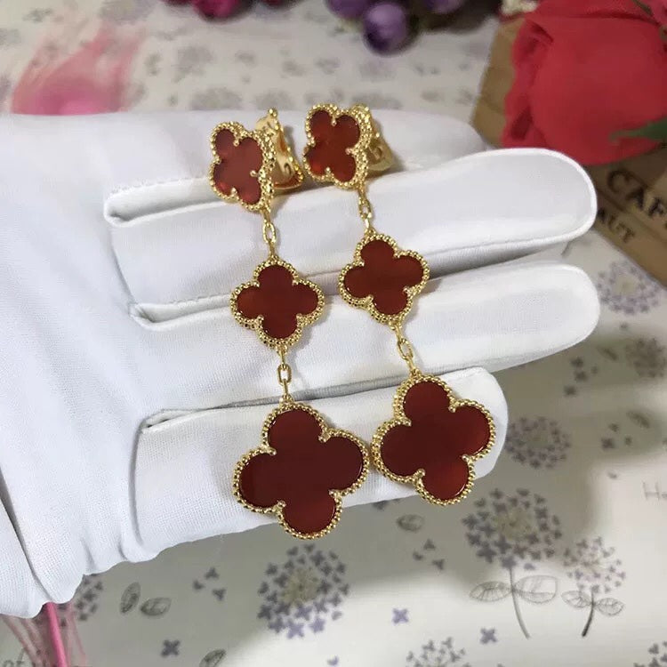 Lume Jewelry クローバー3モチーフ カーネリアンドロップピアス