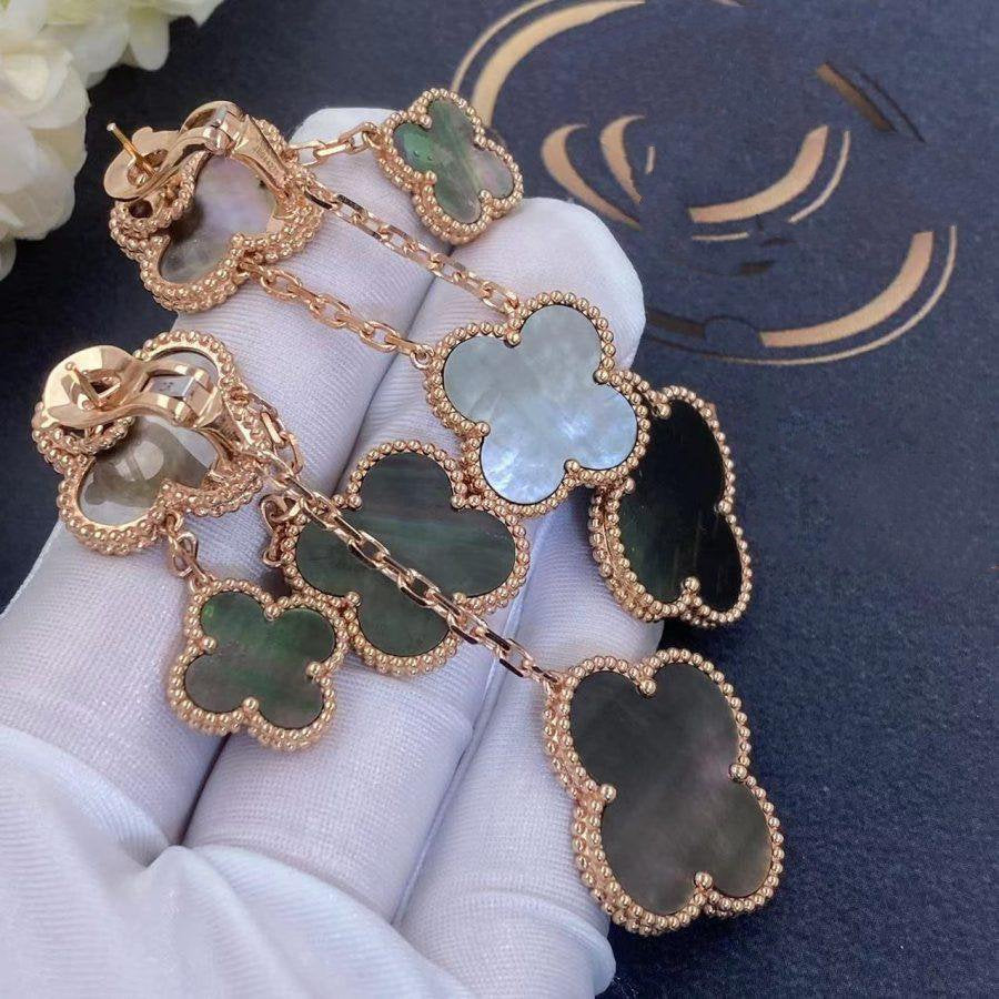 Lume Jewelry クローバーイヤリング ダークMOP 4モチーフ ローズゴールド