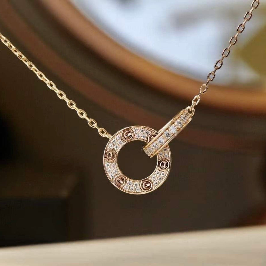 『Lume Jewelry』LOVE 7.6MM ネックレス ローズゴールド＆シルバー フルダイヤモンド