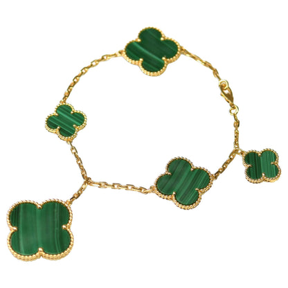 Lume Jewelry マジッククローバー マラカイト ゴールドブレスレット 5モチーフ