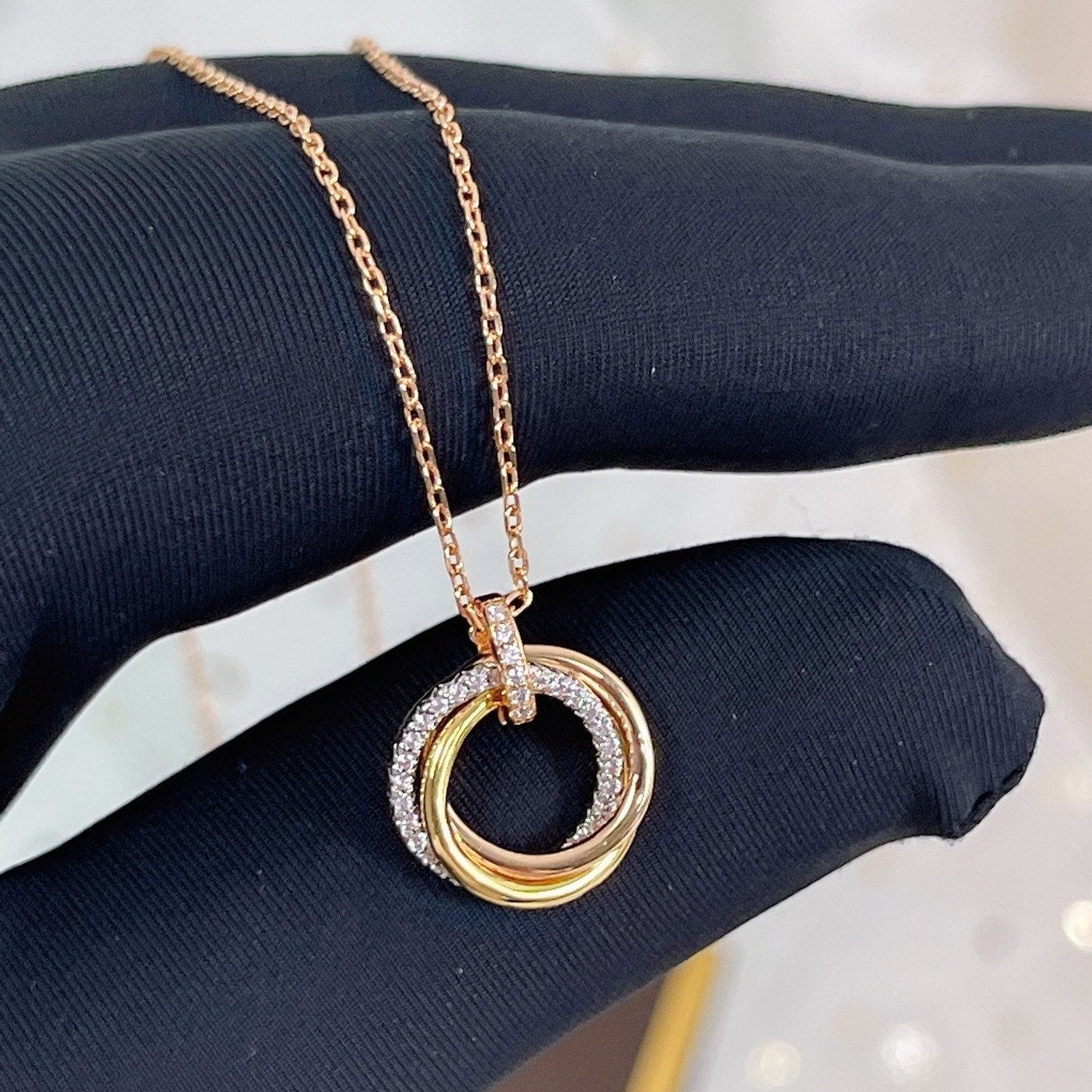 Lume Jewelry TRINITY NECKLACE SILVER GOLD PINK GOLD DIAMONDS