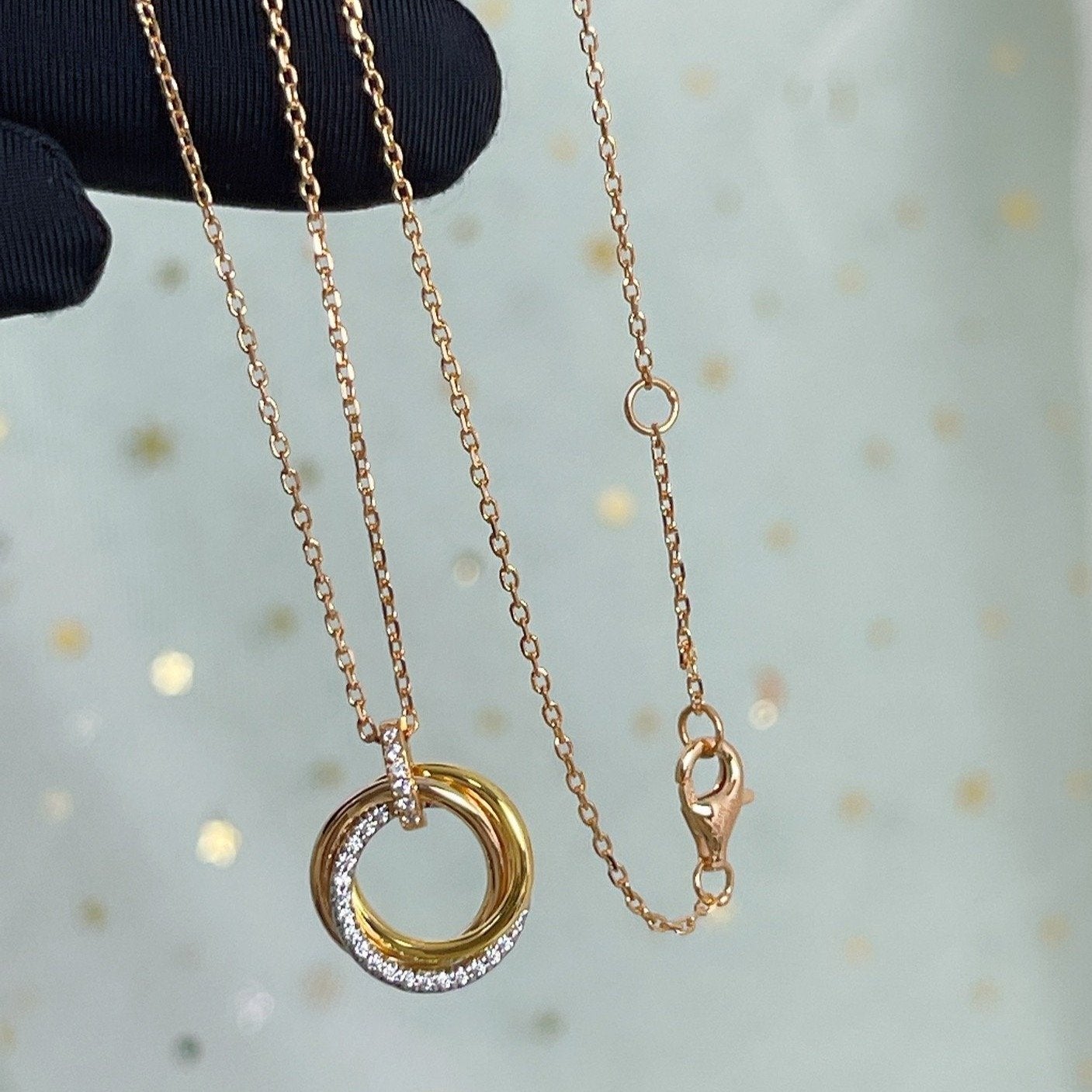 Lume Jewelry TRINITY NECKLACE SILVER GOLD PINK GOLD DIAMONDS