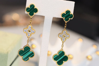 Lume Jewelry クローバーイヤリング ゴールド マラカイト ダイヤモンド 3モチーフ