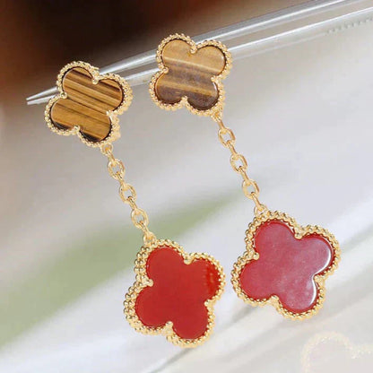 『Lume Jewelry』クローバー 2モチーフ タイガーアイ カーネリアン イヤリング