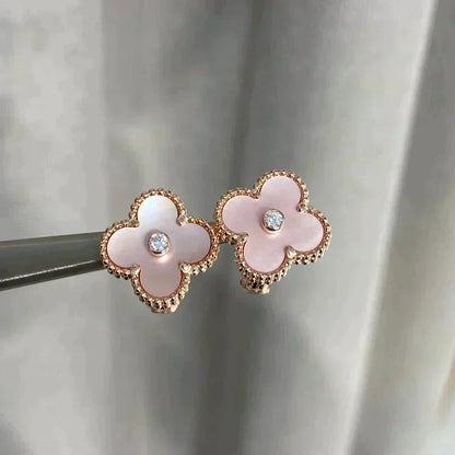 Lume Jewelry クローバー ミディアム 1モチーフ ピンクMOP ダイヤモンドピアス