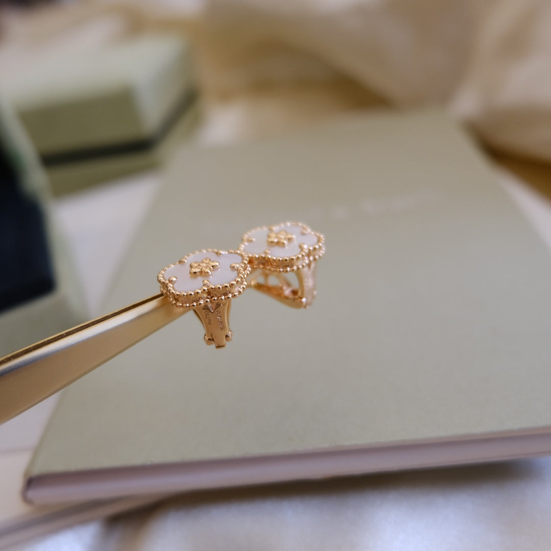 Lume Jewelry ラッキー ピンクゴールド ホワイトMOP イヤリング