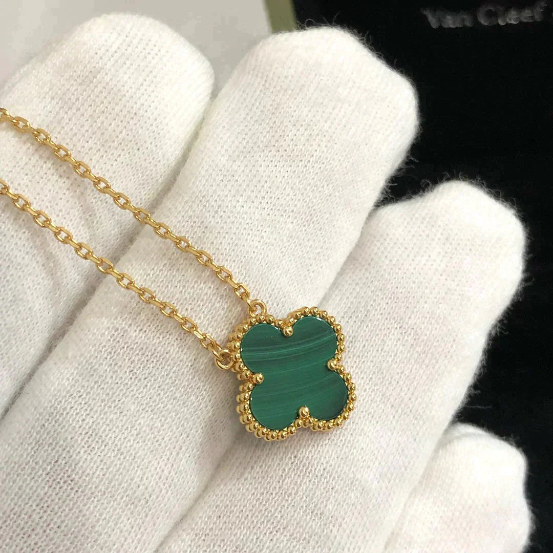 『Lume Jewelry』クローバー 15mm マラカイト シングル フラワー ネックレス