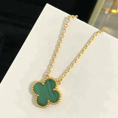 『Lume Jewelry』クローバー 15mm マラカイト シングル フラワー ネックレス