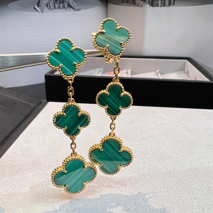 『Lume Jewelry』クローバー マラカイト 3モチーフ ゴールド
