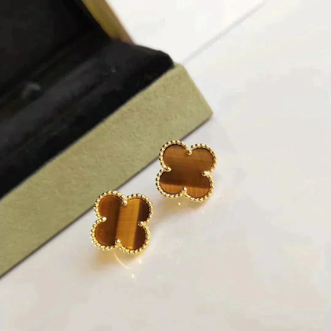Lume Jewelry クローバーミディアム 1モチーフ タイガーアイイヤリング