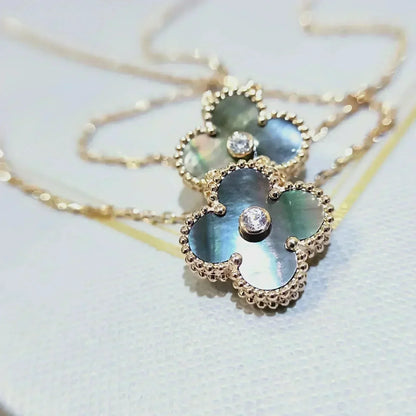 Lume Jewelry クローバー 15MM ダイヤモンド＆マザーオブパール ネックレス