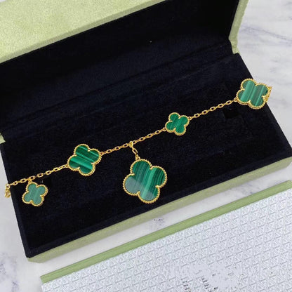 Lume Jewelry マジッククローバー マラカイト ゴールドブレスレット 5モチーフ