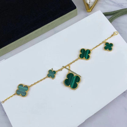 Lume Jewelry マジッククローバー マラカイト ゴールドブレスレット 5モチーフ