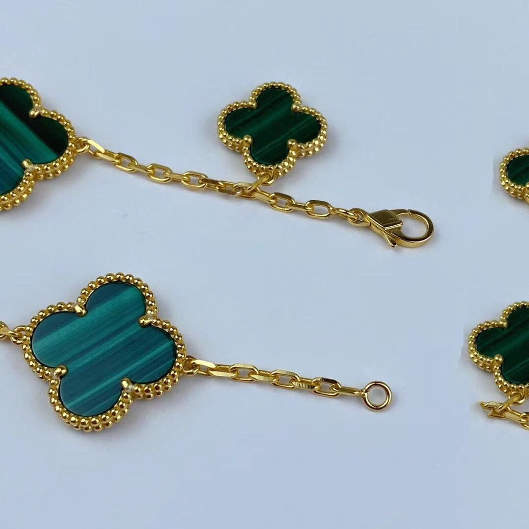 Lume Jewelry マジッククローバー マラカイト ゴールドブレスレット 5モチーフ