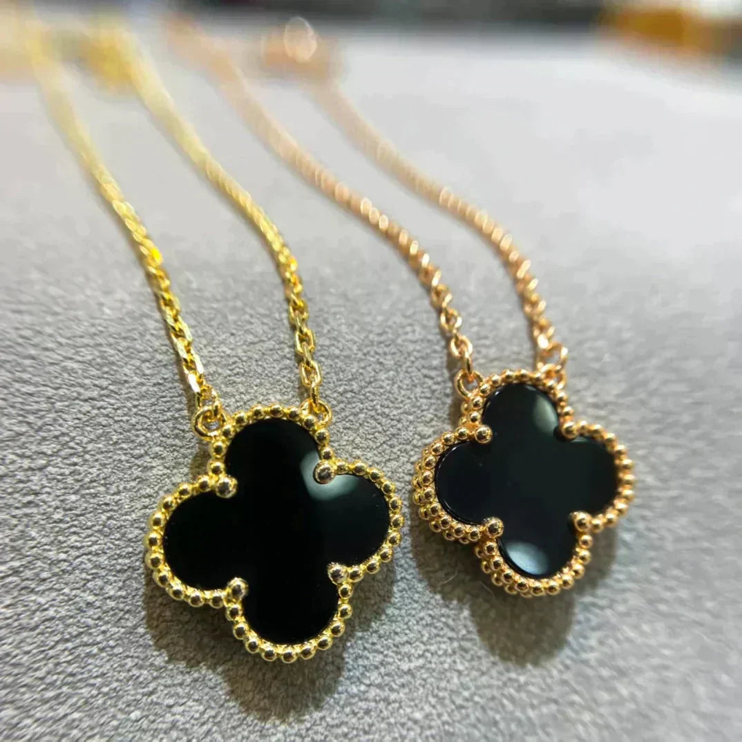 Lume Jewelry クローバー 15MM オニキス シングル フラワー ネックレス