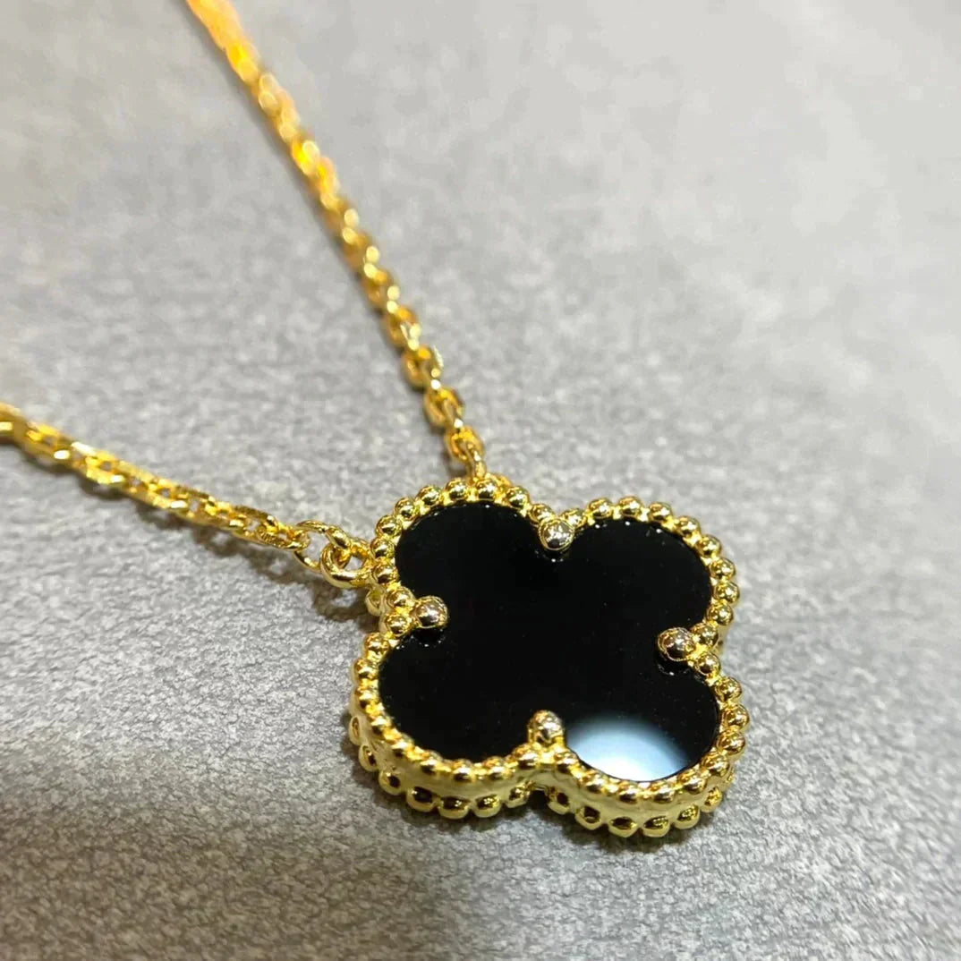 Lume Jewelry クローバー 15MM オニキス シングル フラワー ネックレス