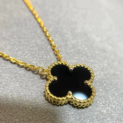 Lume Jewelry クローバー 15MM オニキス シングル フラワー ネックレス