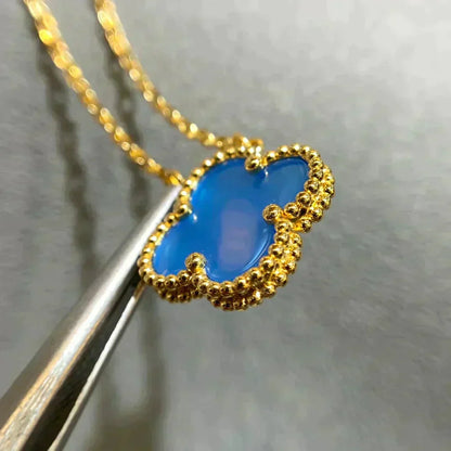 Lume Jewelry クローバー 15MM ブルーアゲートネックレス