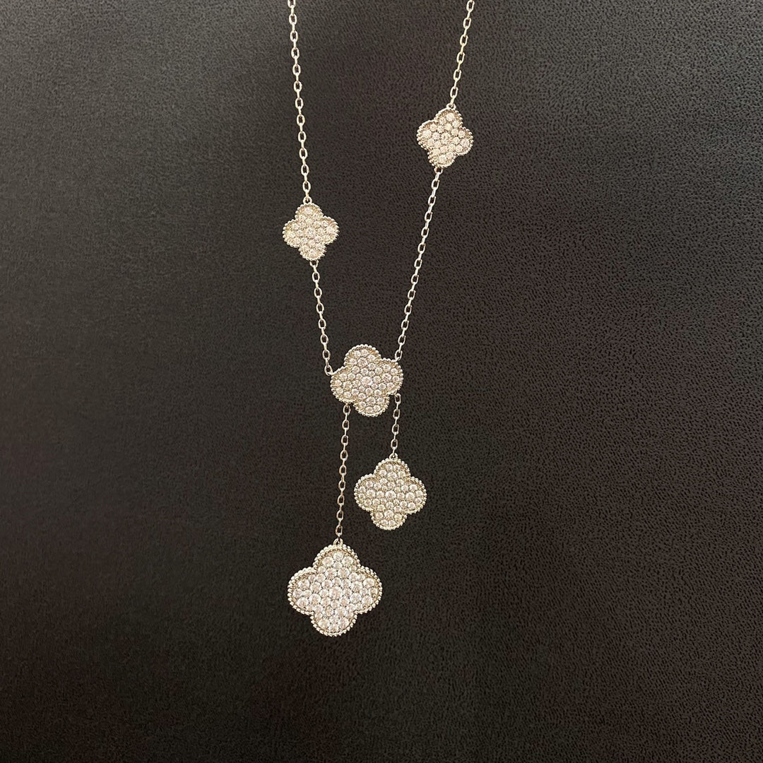 Lume Jewelry CLOVER 5 MOTIFS SILVER DIAMONDS NECKLACE