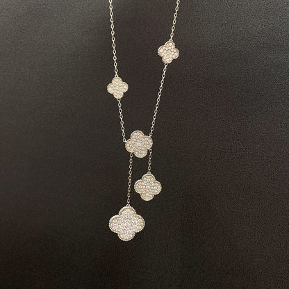 Lume Jewelry CLOVER 5 MOTIFS SILVER DIAMONDS NECKLACE