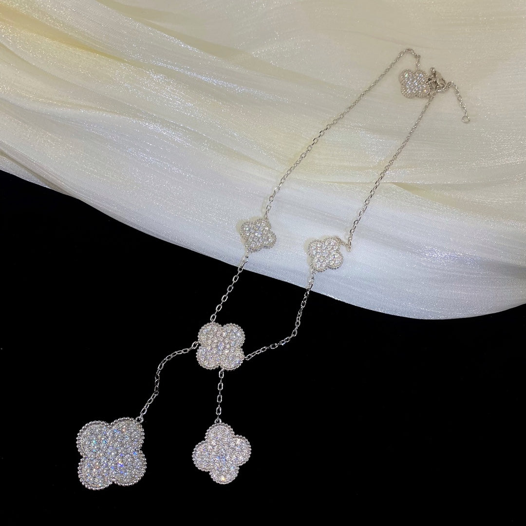 Lume Jewelry CLOVER 5 MOTIFS SILVER DIAMONDS NECKLACE