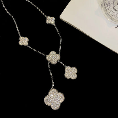 Lume Jewelry CLOVER 5 MOTIFS SILVER DIAMONDS NECKLACE
