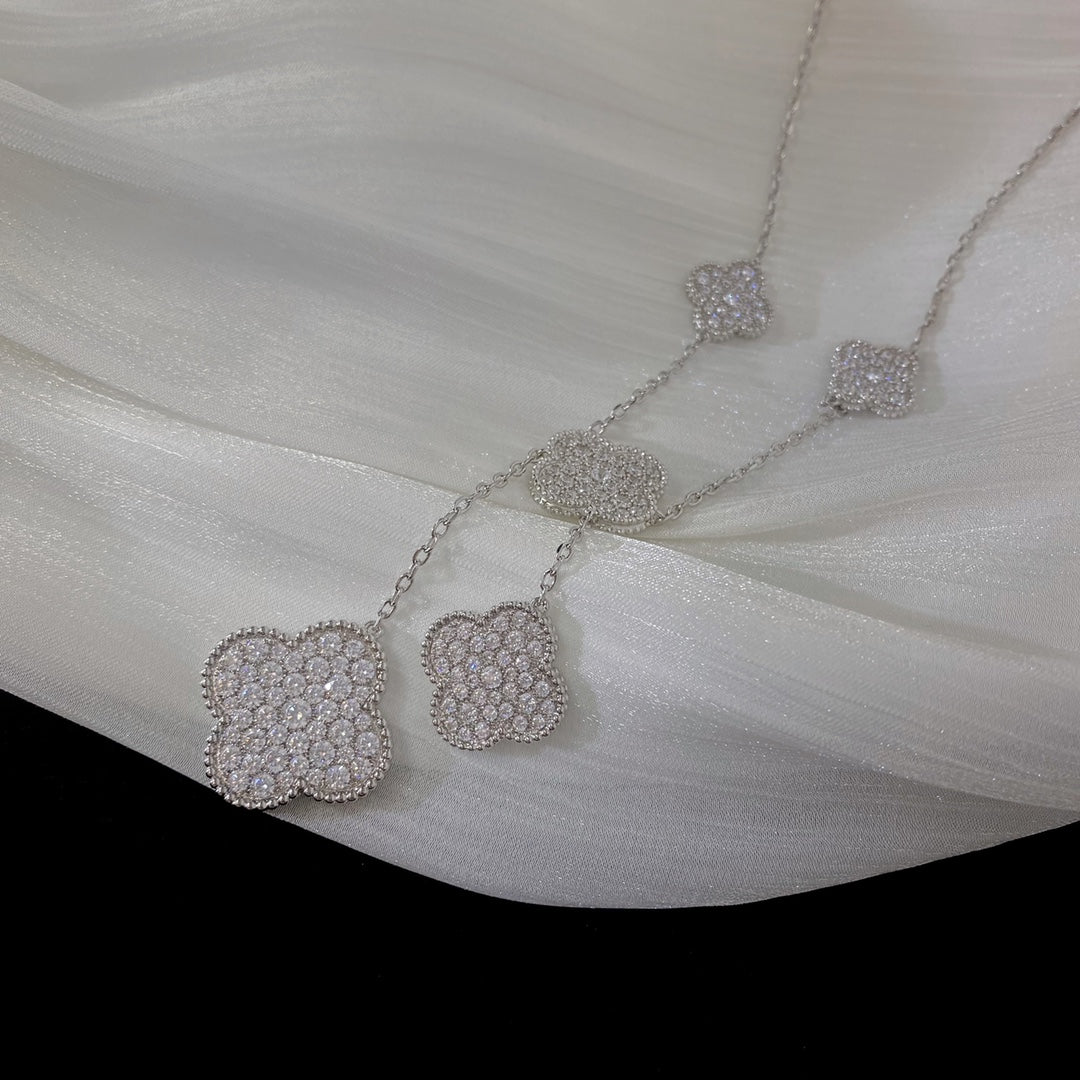 Lume Jewelry CLOVER 5 MOTIFS SILVER DIAMONDS NECKLACE