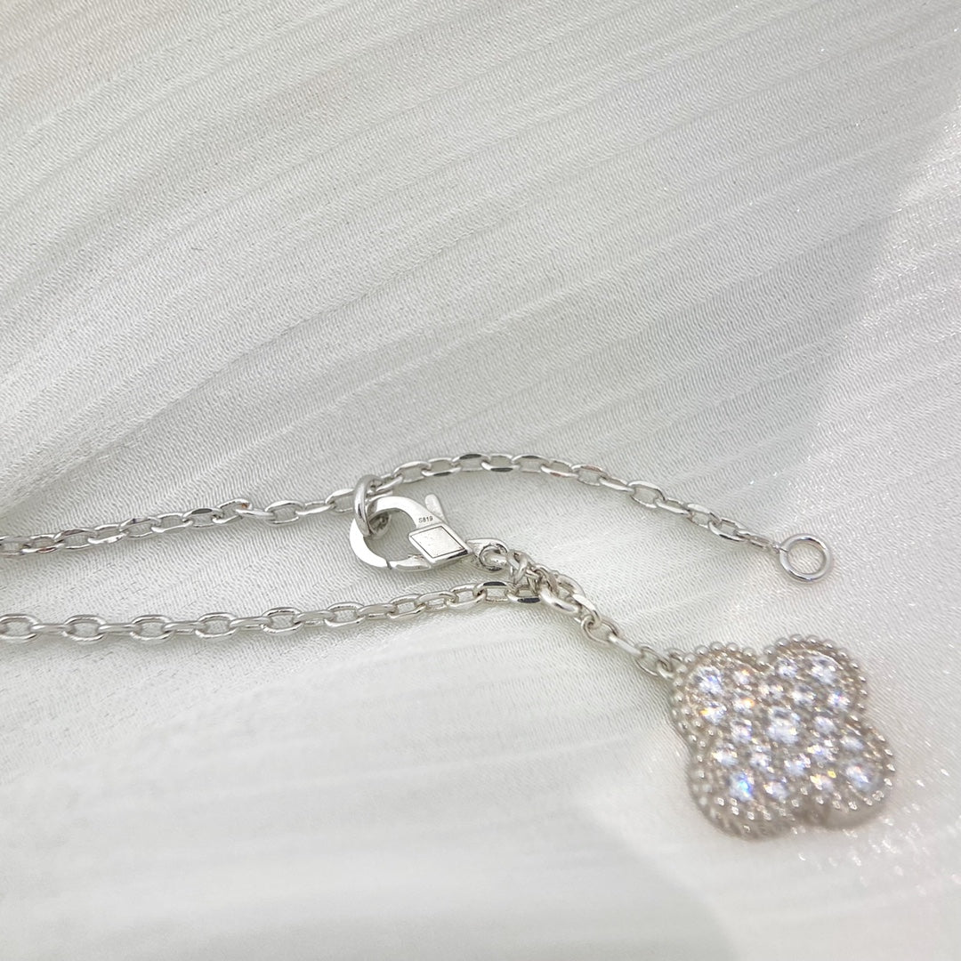 Lume Jewelry CLOVER 5 MOTIFS SILVER DIAMONDS NECKLACE