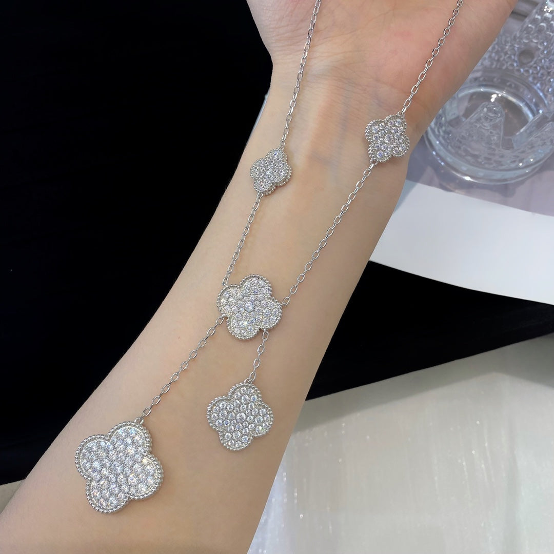 Lume Jewelry CLOVER 5 MOTIFS SILVER DIAMONDS NECKLACE