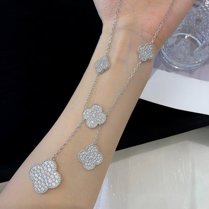 Lume Jewelry CLOVER 5 MOTIFS SILVER DIAMONDS NECKLACE