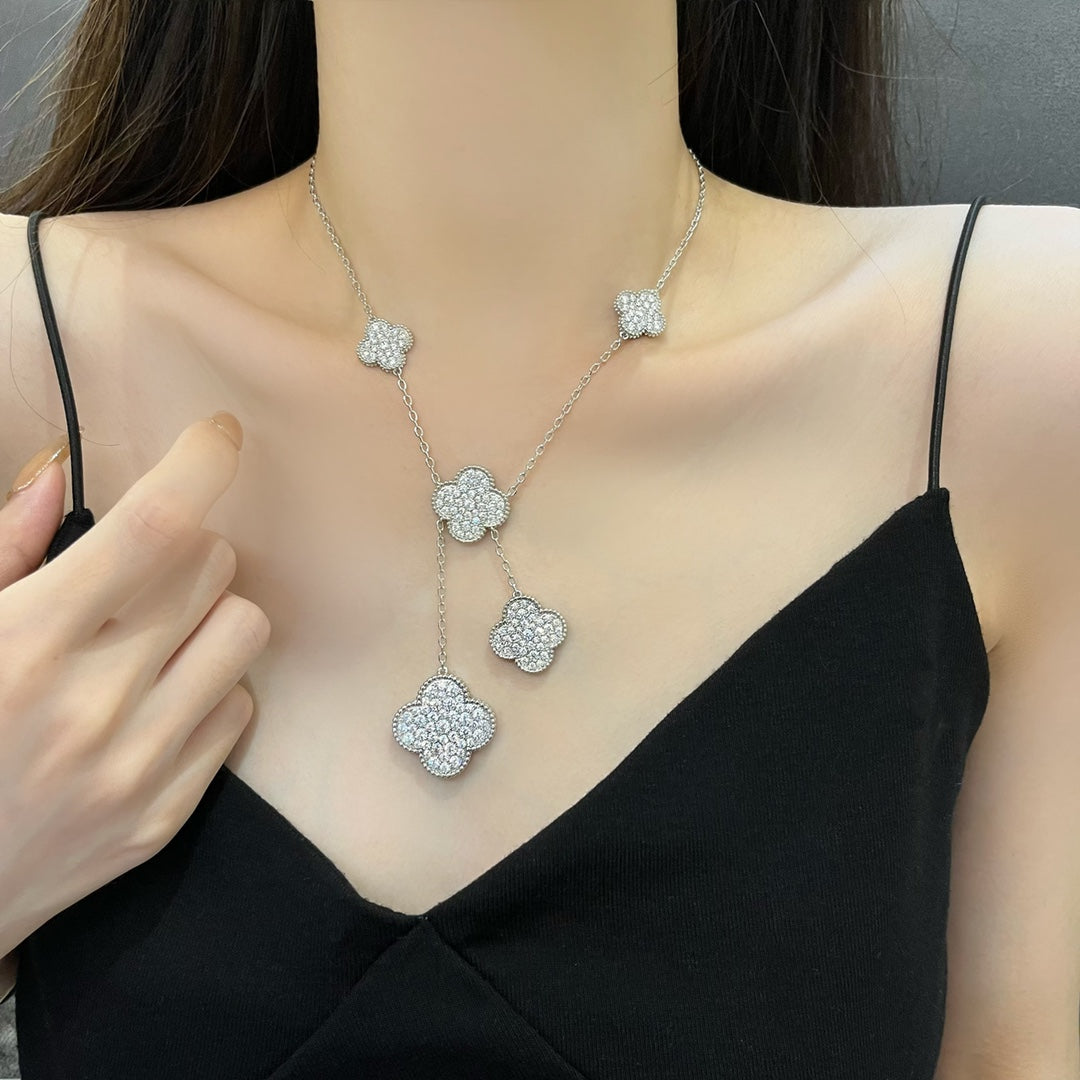 Lume Jewelry CLOVER 5 MOTIFS SILVER DIAMONDS NECKLACE