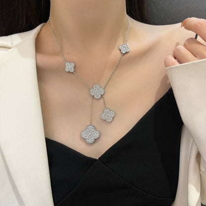 Lume Jewelry CLOVER 5 MOTIFS SILVER DIAMONDS NECKLACE