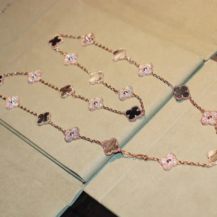Lume Jewelry クローバー 20モチーフ ダークMOP ダイヤモンド ネックレス