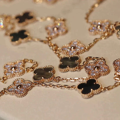 Lume Jewelry クローバー 20モチーフ ダークMOP ダイヤモンド ネックレス