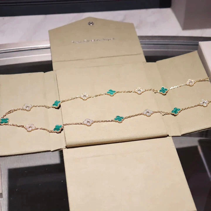 Lume Jewelry クローバー 20モチーフ マラカイト ダイヤモンド ネックレス