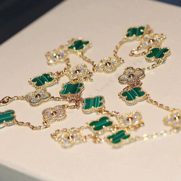 Lume Jewelry クローバー 20モチーフ マラカイト ダイヤモンド ネックレス