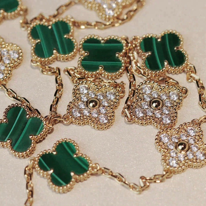 Lume Jewelry クローバー 20モチーフ マラカイト ダイヤモンド ネックレス