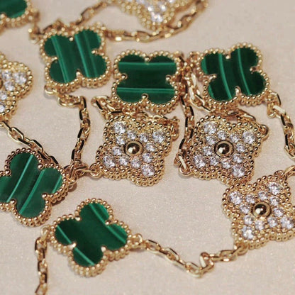 Lume Jewelry クローバー 20モチーフ マラカイト ダイヤモンド ネックレス