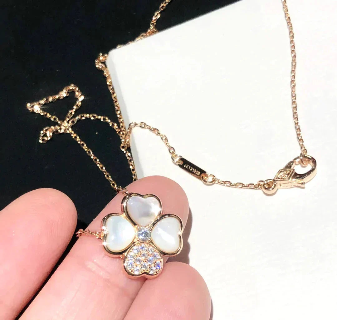 Lume Jewelry クローバー MOP ダイヤモンド ローズゴールドネックレス