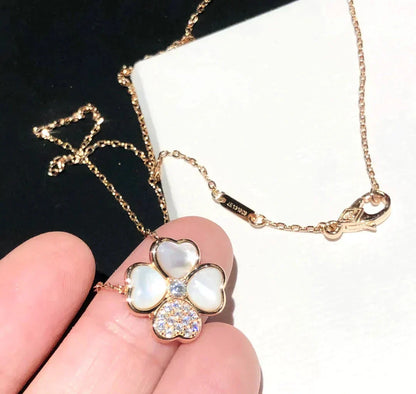Lume Jewelry クローバー MOP ダイヤモンド ローズゴールドネックレス