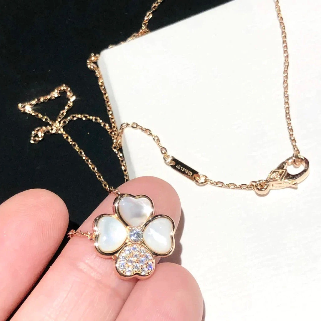 Lume Jewelry クローバー MOP ダイヤモンド ローズゴールドネックレス