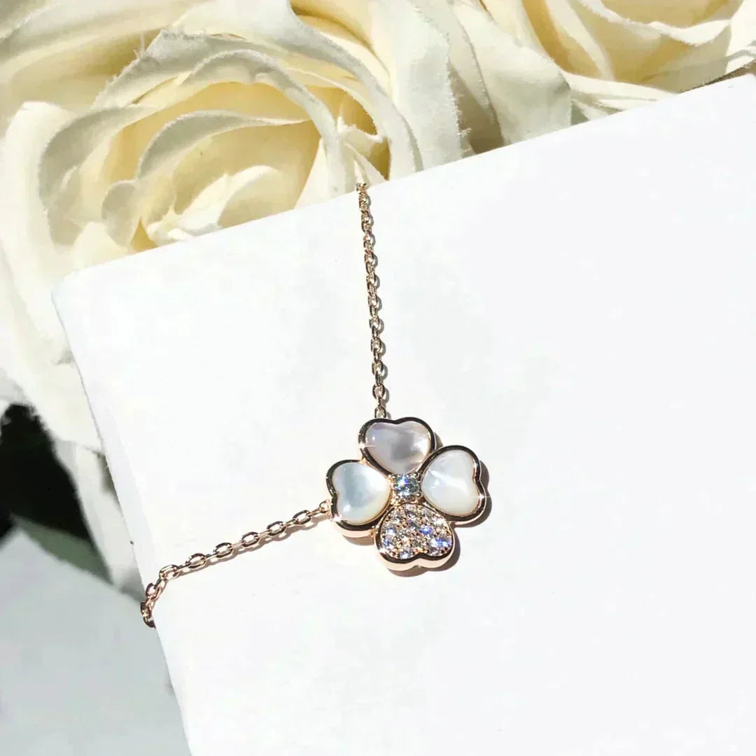 Lume Jewelry クローバー MOP ダイヤモンド ローズゴールドネックレス