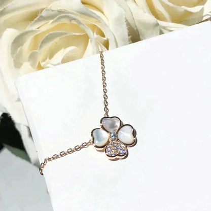 Lume Jewelry クローバー MOP ダイヤモンド ローズゴールドネックレス