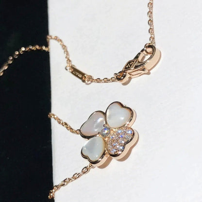 Lume Jewelry クローバー MOP ダイヤモンド ローズゴールドネックレス