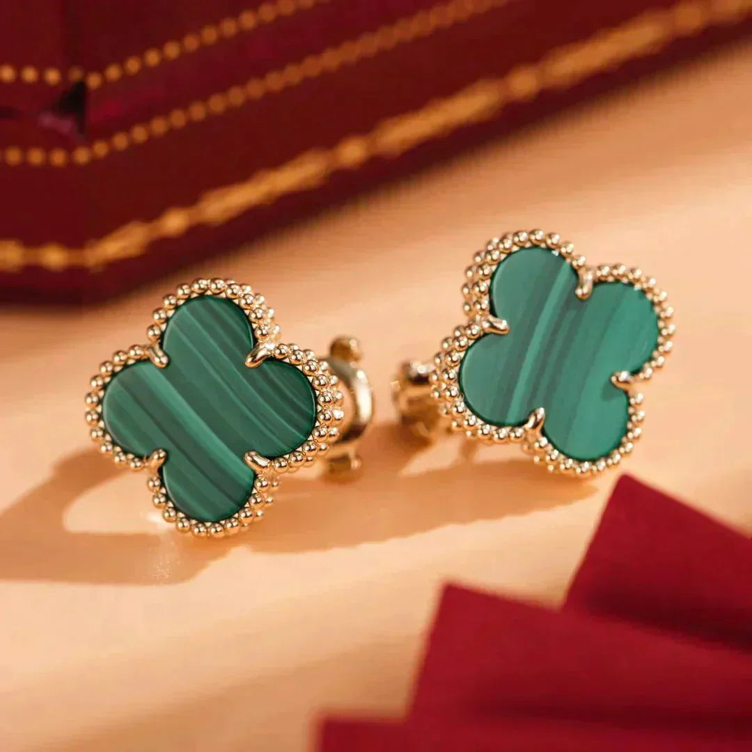 Lume Jewelry クローバー ミディアム 1モチーフ マラカイト イヤリング